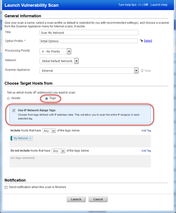 How to scan IP ranges using asset tags